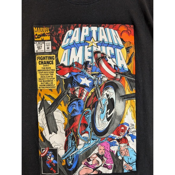 Marvel Captain America Wheels Up! Marvel Comic Cover T-Shirt Black Size XL - Picture 2 of 9